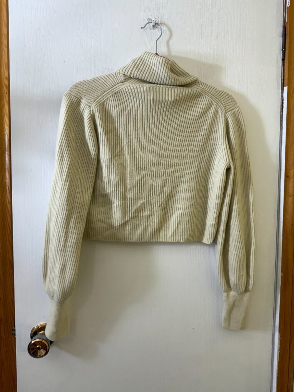 Aritzia Wilfred Cream Ribbed Cropped Turtleneck Sweater S - Picture 3 of 5